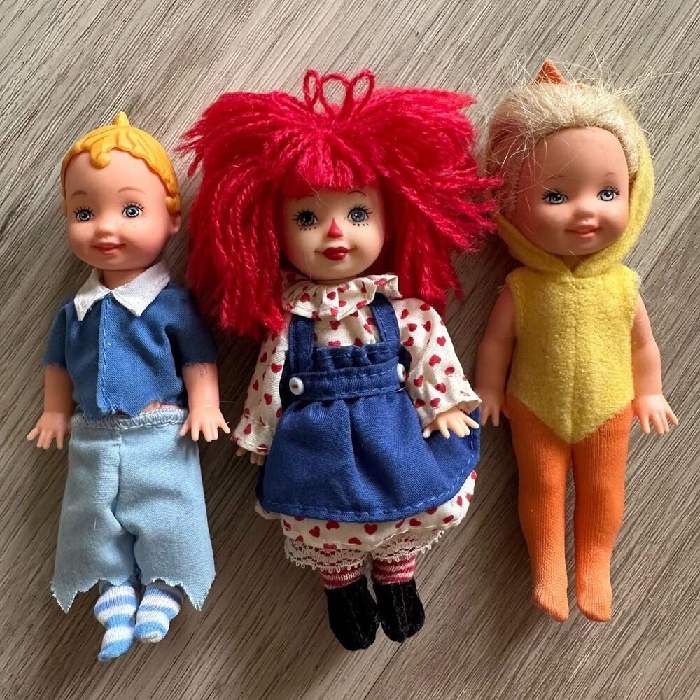 Lot of 3 Vintage Barbie Little Sister Kelly Dolls Munchkin Boy Raggedy Ann Chick